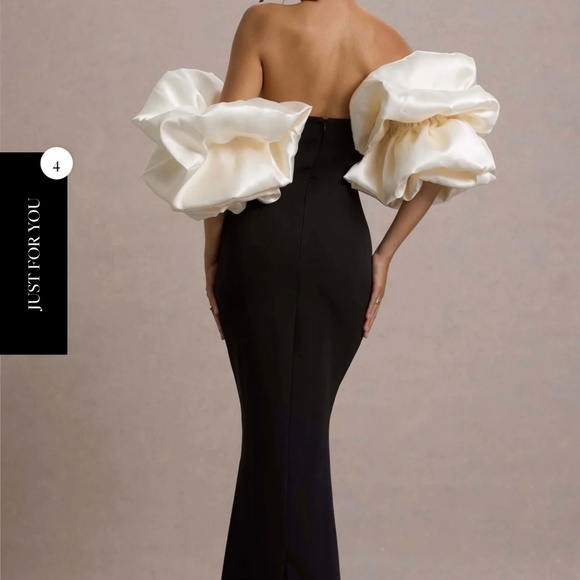 Black & Cream Maxi Dress with Puff Shoulders - Picture 4 of 4